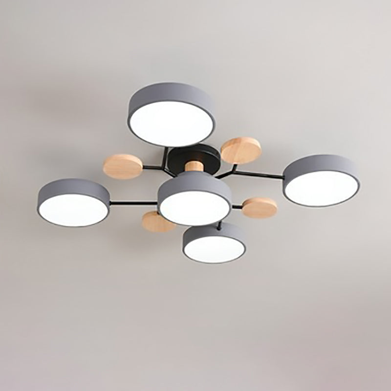 Lustre semi-encastré contemporain scandinave à design de branche moléculaire ronde LED pour salon 