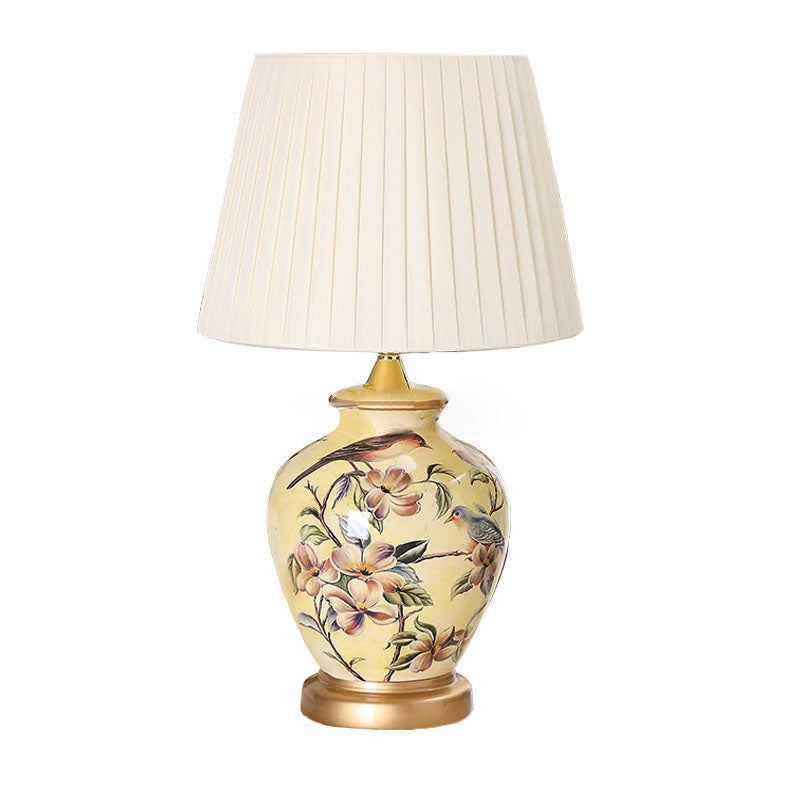 Traditional Chinese Bird Vase Base Ceramic Fabric 1-Light Table Lamp For Living Room