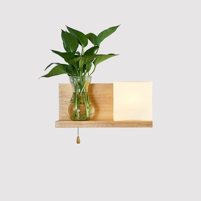 Moderne minimalistische rechteckige Zylinder Orb Glas Holz 1-Licht Wandleuchte Lampe für Wohnzimmer 