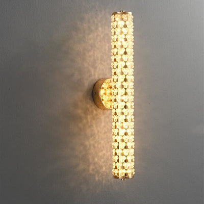 Light Luxury Crystal Beads Plated Cylindrical LED Wall Sconce Lamp