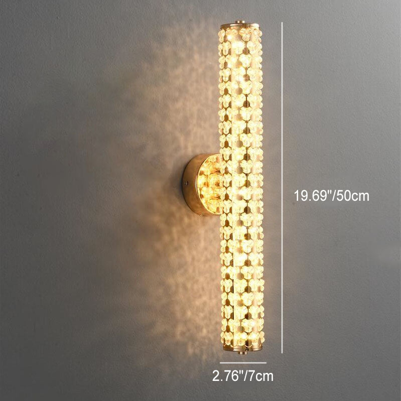 Light Luxury Crystal Beads Plated Cylindrical LED Wall Sconce Lamp