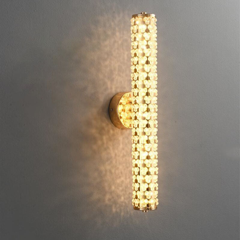 Light Luxury Crystal Beads Plated Cylindrical LED Wall Sconce Lamp