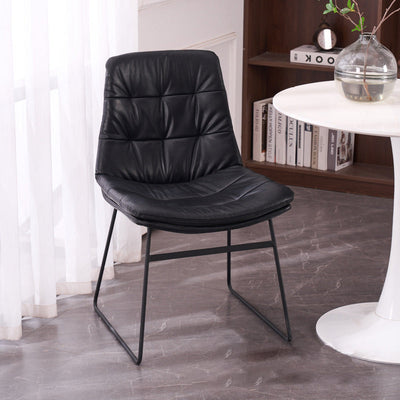 Contemporary Scandinavian Square Iron Leather Chair Backrest Armless For Living Room