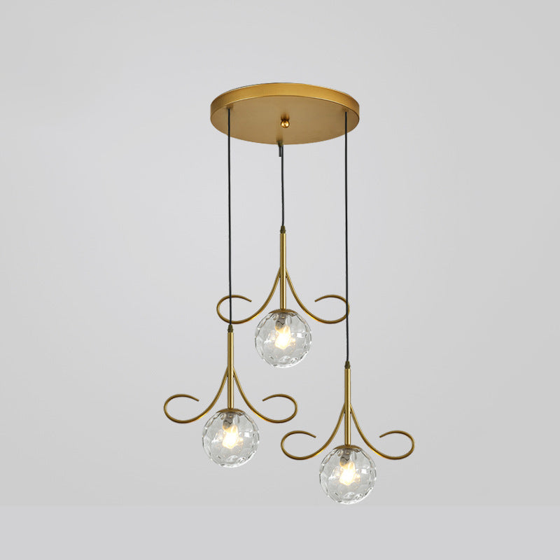 Lustre à 3 lumières en fer et verre avec barbes nordiques contemporaines pour salle à manger 