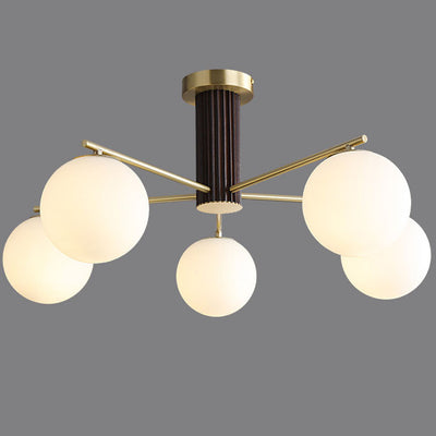 Plafonnier semi-encastré à 3/5 lumières, sphère en verre et cuivre minimaliste, moderne et créatif 