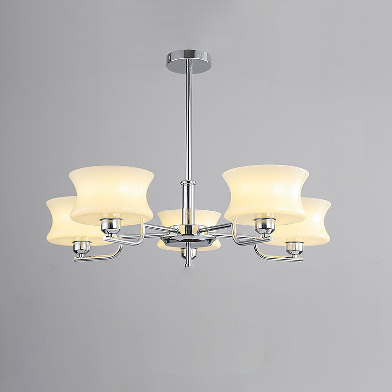 Contemporary Retro Cream Round Iron Glass 3/5 Light Chandelier For Living Room