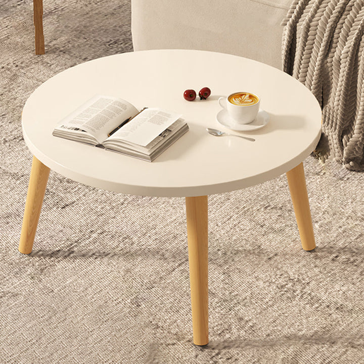 Modern Minimalist Round Marble Veneer Wood End Table 1-Tier For Living Room