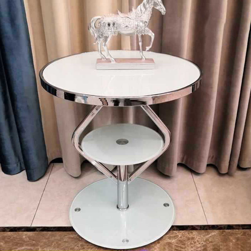 Zeitgenössischer nordischer runder Lutscher-Glas-Edelstahl-Beistelltisch 2-stufig für das Wohnzimmer 
