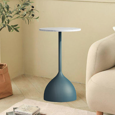 Mesa Auxiliar Redonda de Hierro y Mármol Minimalista Moderna para Sala de Estar 