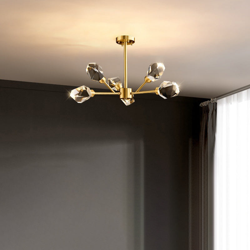 Lustre contemporain en cristal de cuivre irrégulier de branche scandinave 6/9/12/15/18 lumières pour salon 