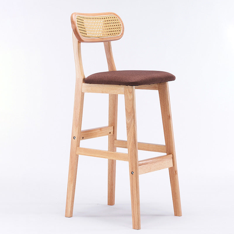 Tabouret de comptoir moderne minimaliste en cuir PU avec rotin rembourré en bois de caoutchouc, dossier ouvert, repose-pieds pour cuisine 