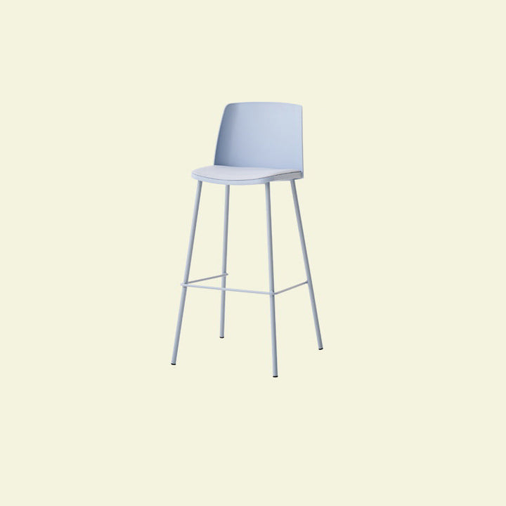 Taburete cuadrado minimalista moderno de cuero PU con respaldo y reposapiés de barra de hierro para comedor 