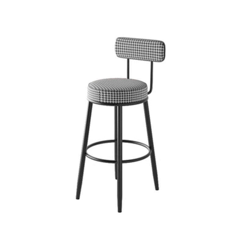 Tabouret de bar contemporain nordique rond en lin de coton rembourré avec dossier et repose-pieds pour salle à manger 