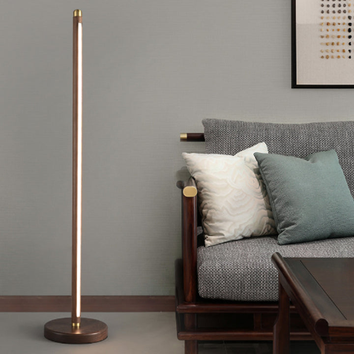 Lampe de sol LED moderne minimaliste en bois linéaire cuivre acrylique pour chambre 