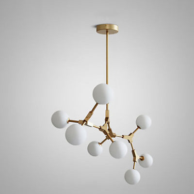 Contemporary Scandinavian Branches Magic Bean Orb Glass Iron 6/8 Light Chandelier For Bedroom