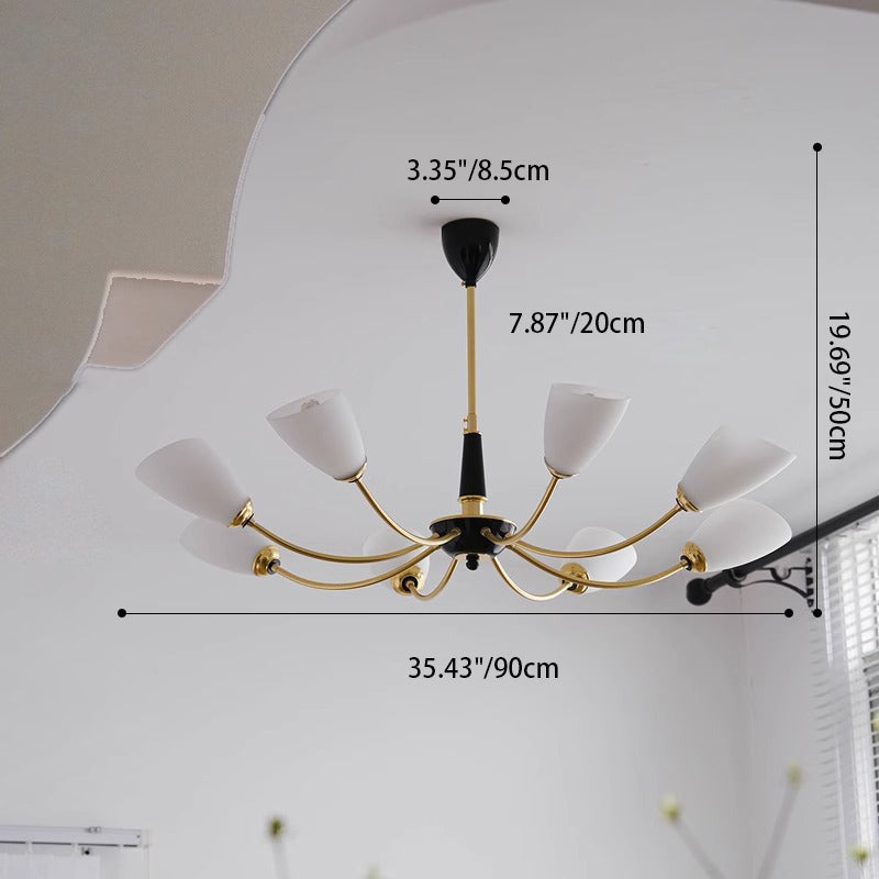 Zeitgenössische Vintage Creme Zweig Blume Messing Glas 3/5/8 Licht Kronleuchter Für Wohnzimmer 