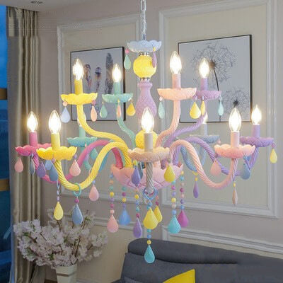 Modern Children's Princess Macaroon Candelabra Crystal Glass 5/6/8/10/12/15 Light Chandelier