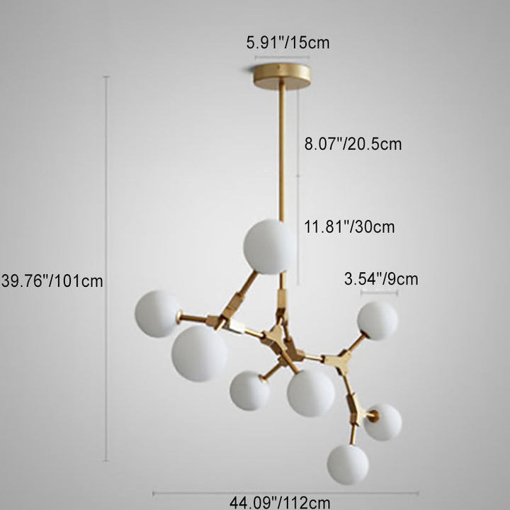 Contemporary Scandinavian Branches Magic Bean Orb Glass Iron 6/8 Light Chandelier For Bedroom