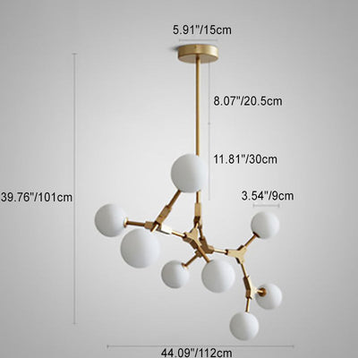 Contemporary Scandinavian Branches Magic Bean Orb Glass Iron 6/8 Light Chandelier For Bedroom