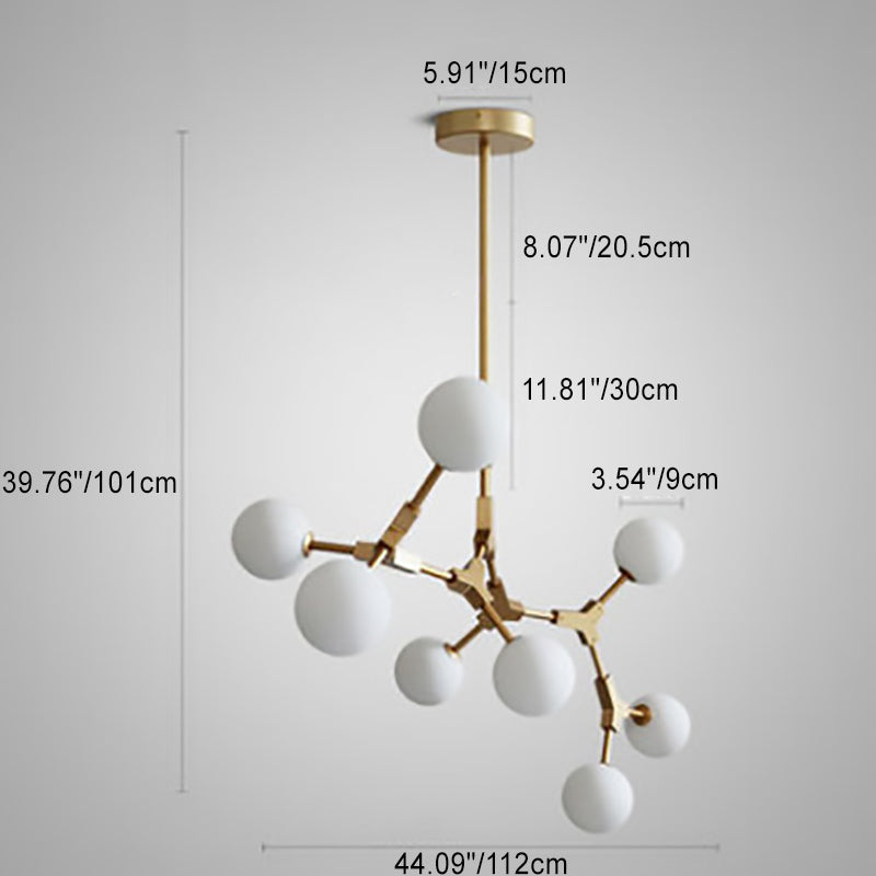 Contemporary Scandinavian Branches Magic Bean Orb Glass Iron 6/8 Light Chandelier For Bedroom