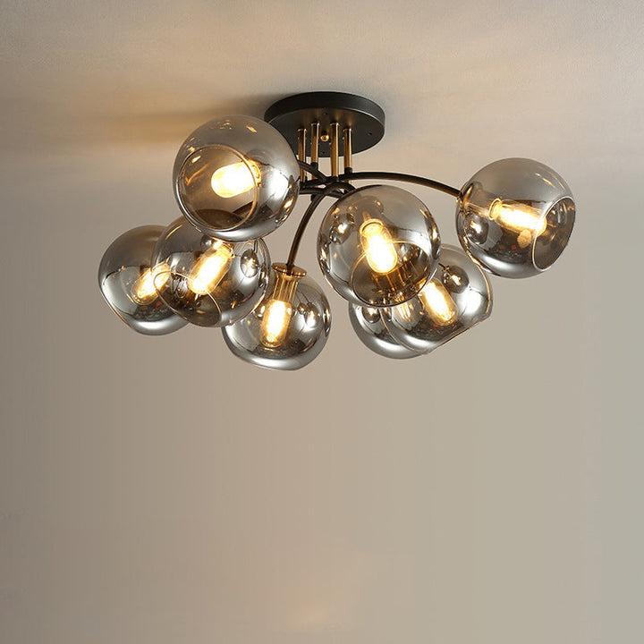Lustre de plafond semi-encastré en fer et verre rond à branches contemporaines de luxe 4/6/8 pour chambre 