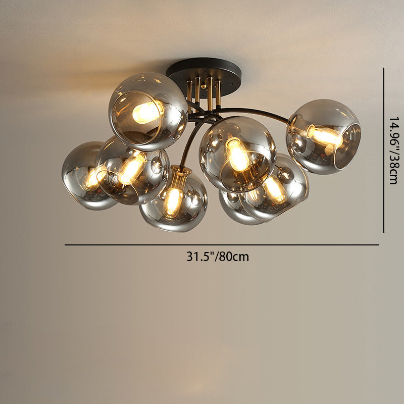 Lustre de plafond semi-encastré en fer et verre rond à branches contemporaines de luxe 4/6/8 pour chambre 