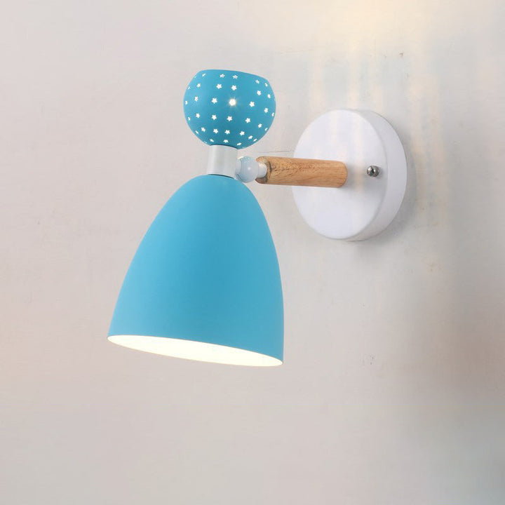 Zeitgenössische skandinavische Macaron Holz Eisen Runde 1-Licht Wandleuchte Lampe für Wohnzimmer 