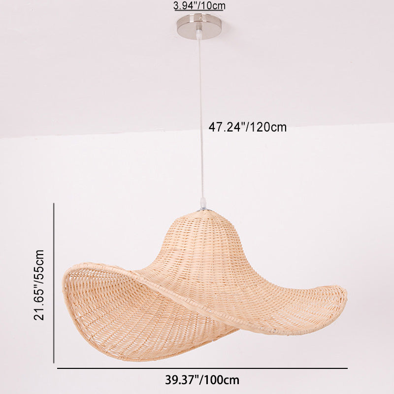Zeitgenössische kreative Rattan weben Eisen Hut 1-Licht Pendelleuchte für Esszimmer 