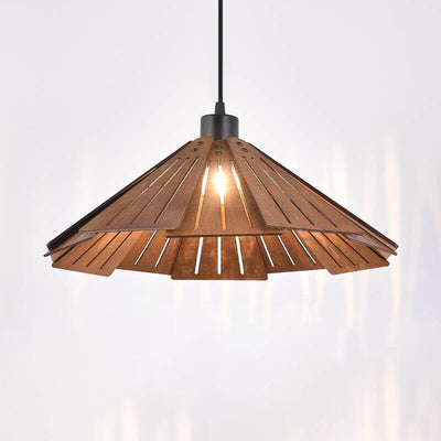 Japanese Retro Solid Wood Hollow Umbrella Shade 1-Light Pendant Light