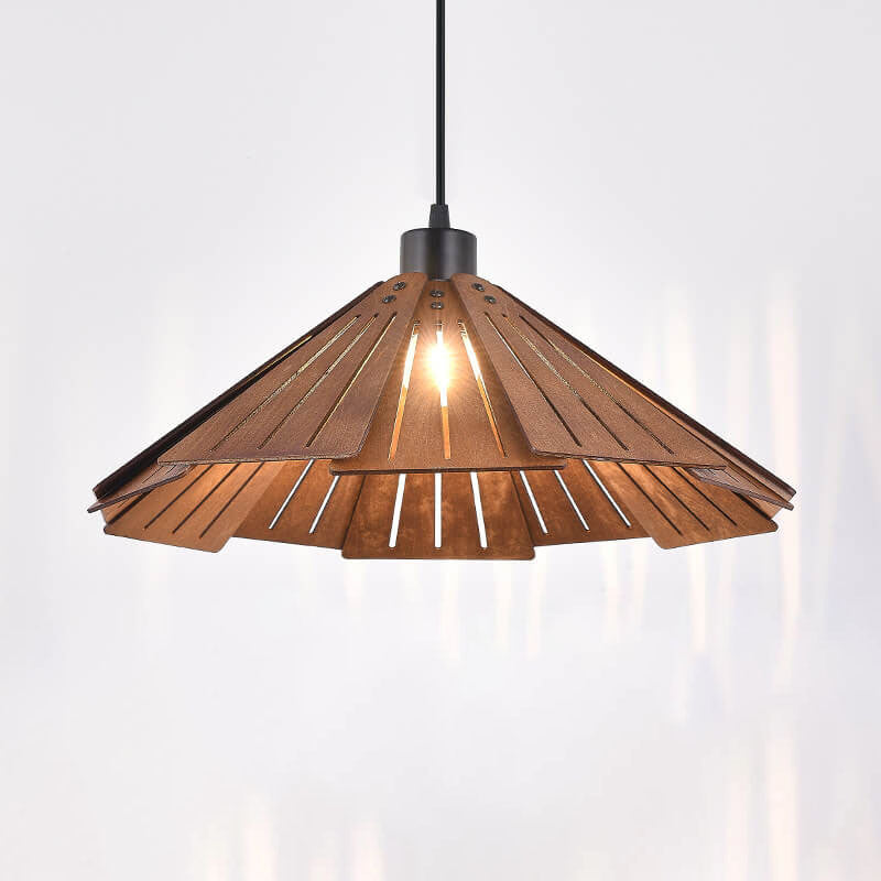 Japanese Retro Solid Wood Hollow Umbrella Shade 1-Light Pendant Light