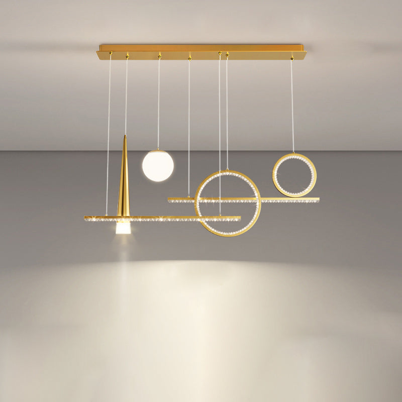 Zeitgenössischer luxuriöser geometrischer Ring-Glaskugel-Schirm LED-Kronleuchter Insellicht für Wohnzimmer 