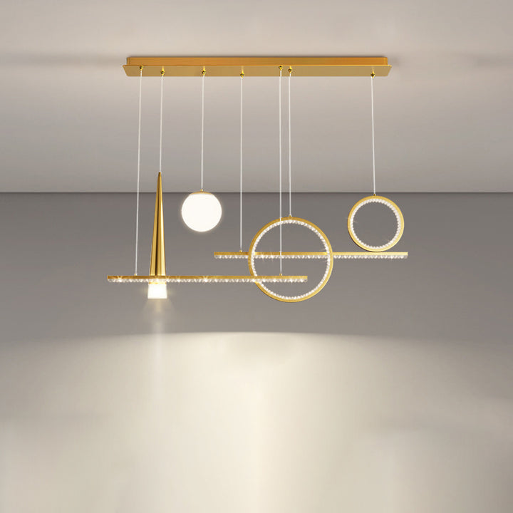 Zeitgenössischer luxuriöser geometrischer Ring-Glaskugel-Schirm LED-Kronleuchter Insellicht für Wohnzimmer 