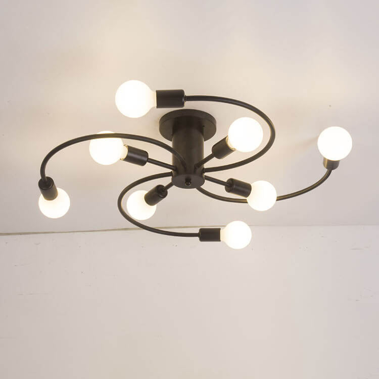 Moderne Mid-Century Runde Eisen 6/8 Licht Semi-Flush Deckenleuchte für Wohnzimmer 