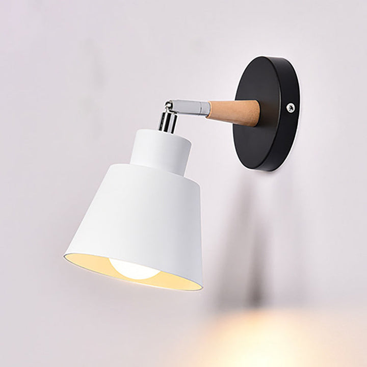 Modern Minimalist Cylindrical Trapezoidal Aluminum Wood 1-Light Wall Sconce Lamp For Bedroom