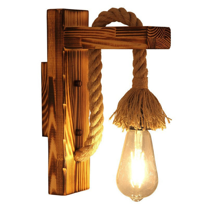 Lámpara de Aplique de Pared de 1 Luz con Colgante Cúbico de Vidrio de Hierro con Cuerda de Cáñamo de Madera Industrial Contemporánea para Pasillo 