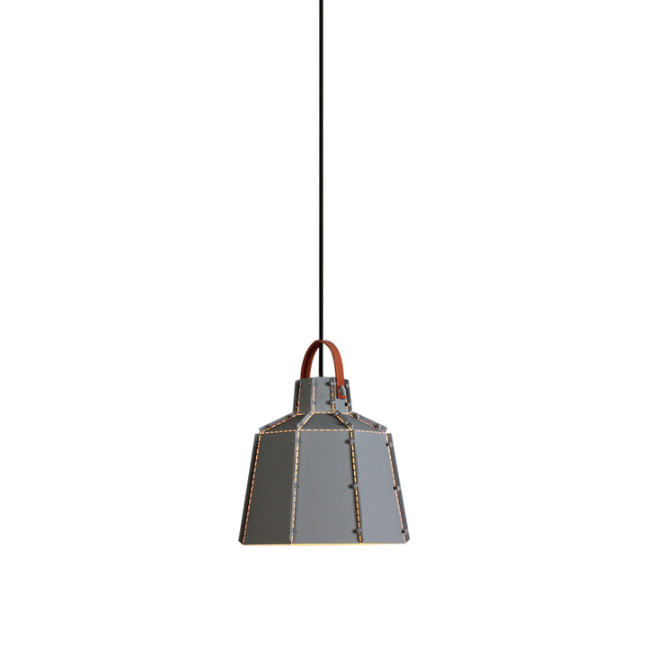 Lustre suspendu contemporain industriel rond cylindrique trapézoïdal en fer à 1 lumière pour salon 
