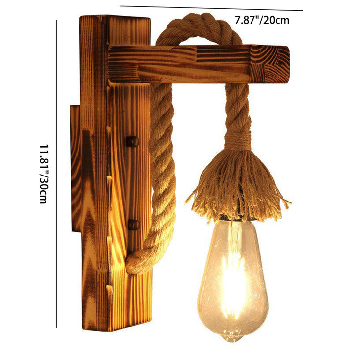 Lámpara de Aplique de Pared de 1 Luz con Colgante Cúbico de Vidrio de Hierro con Cuerda de Cáñamo de Madera Industrial Contemporánea para Pasillo 