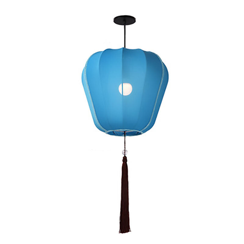 Traditionelle chinesische Laterne Stoff Eisen 1-Licht Pendelleuchte für Schlafzimmer 