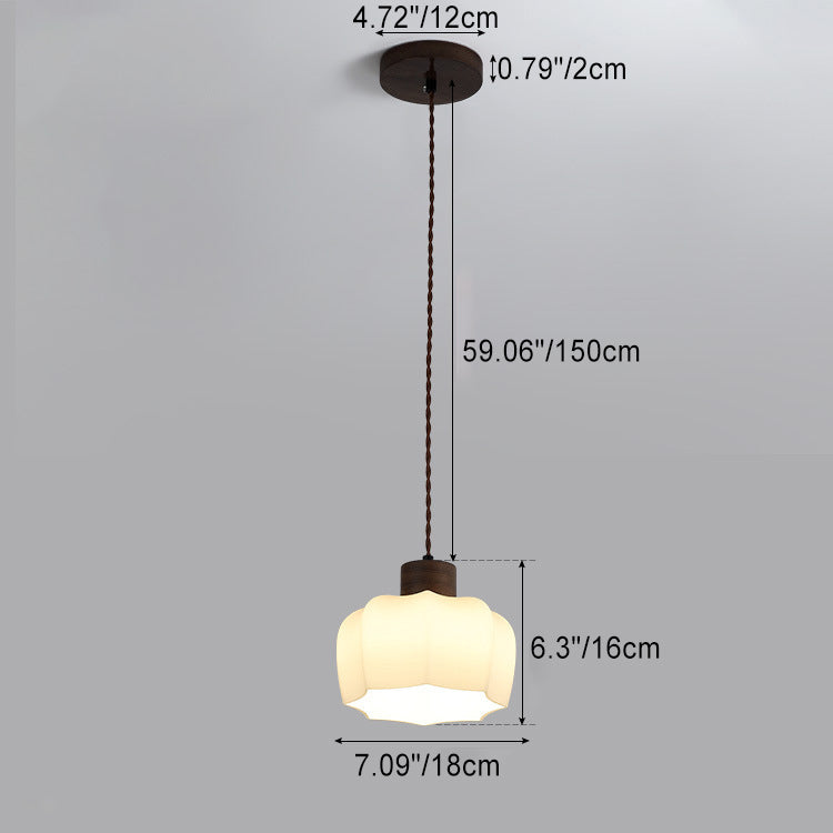 Moderne Einfachheit Walnuss Glas Runde Glocke Kuppel 1-Licht Pendelleuchte für Esszimmer 