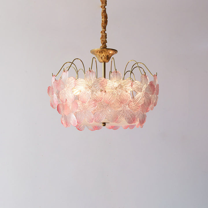 Lustres traditionnels en fer et verre rond à fleurs 5/6 lumières pour chambre 
