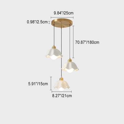 Contemporary Scandinavian Floral All Brass Glass 1/3 Light Island Light Chandelier For Dining Room