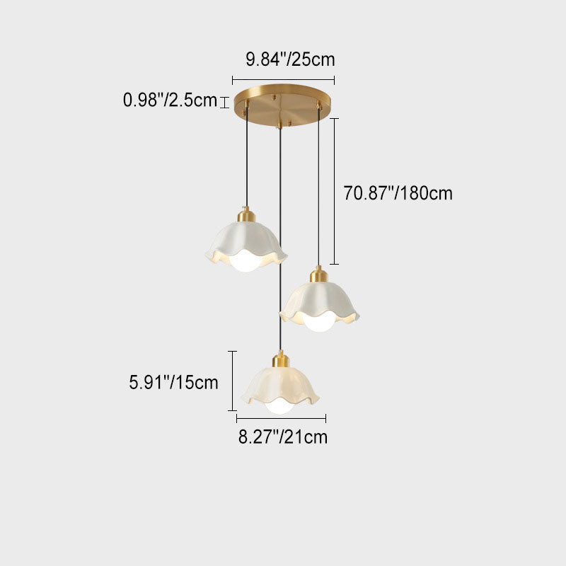 Contemporary Scandinavian Floral All Brass Glass 1/3 Light Island Light Chandelier For Dining Room
