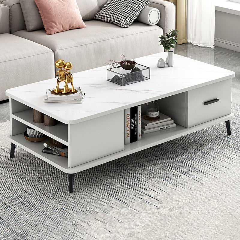 Mesa de café rectangular nórdica contemporánea de MDF y hierro con 1/2 cajón para sala de estar 