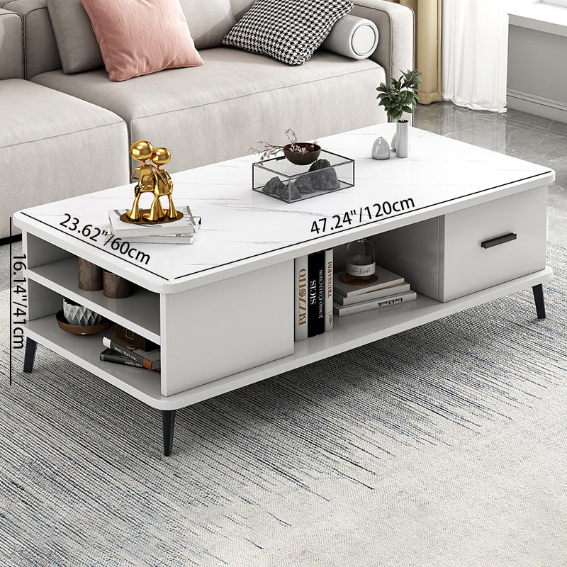 Mesa de café rectangular nórdica contemporánea de MDF y hierro con 1/2 cajón para sala de estar 