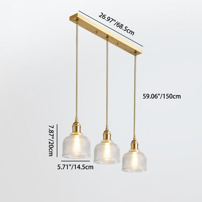 Moderner minimalistischer zylindrischer trapezförmiger Messingglas-Kronleuchter mit 1/2/3 Lichtern für das Esszimmer 