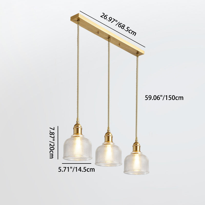 Moderner minimalistischer zylindrischer trapezförmiger Messingglas-Kronleuchter mit 1/2/3 Lichtern für das Esszimmer 