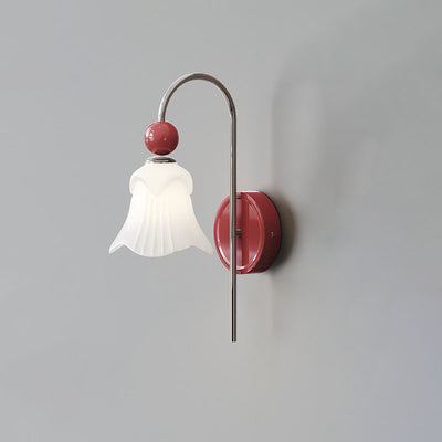 Traditional French Flower Round Ball Iron Glass 1-Light Wall Sconce Lamp For Bedroom