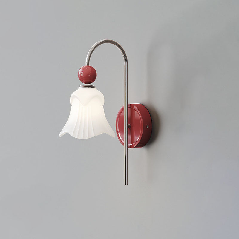 Traditional French Flower Round Ball Iron Glass 1-Light Wall Sconce Lamp For Bedroom