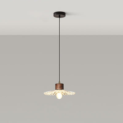 Traditionelle chinesische Pendelleuchte aus Eisen, Walnuss und Glas, konisch, schirmförmig, 1 Licht, für Esszimmer 