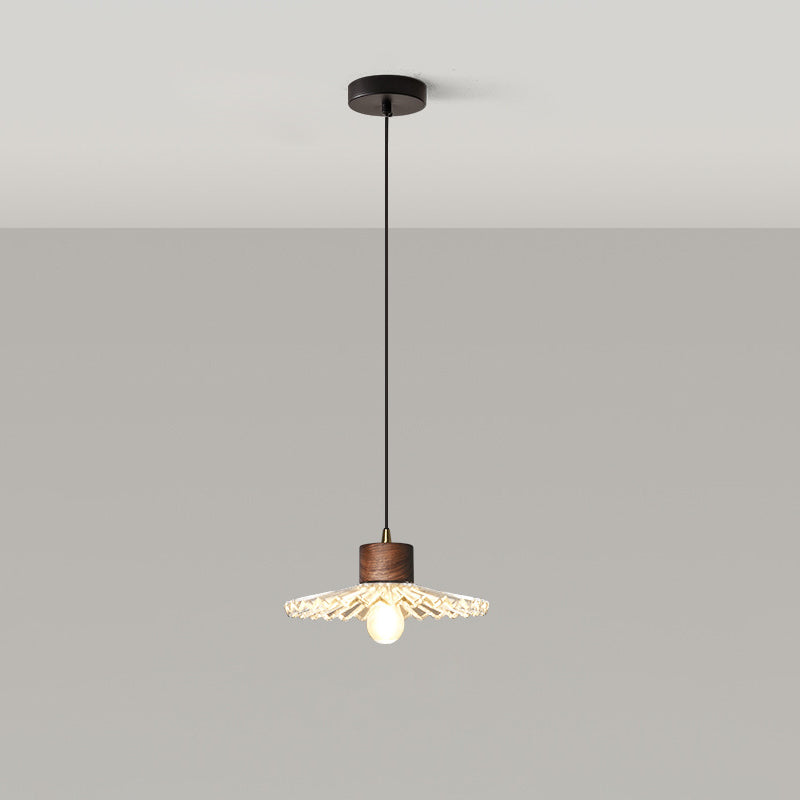 Traditionelle chinesische Pendelleuchte aus Eisen, Walnuss und Glas, konisch, schirmförmig, 1 Licht, für Esszimmer 